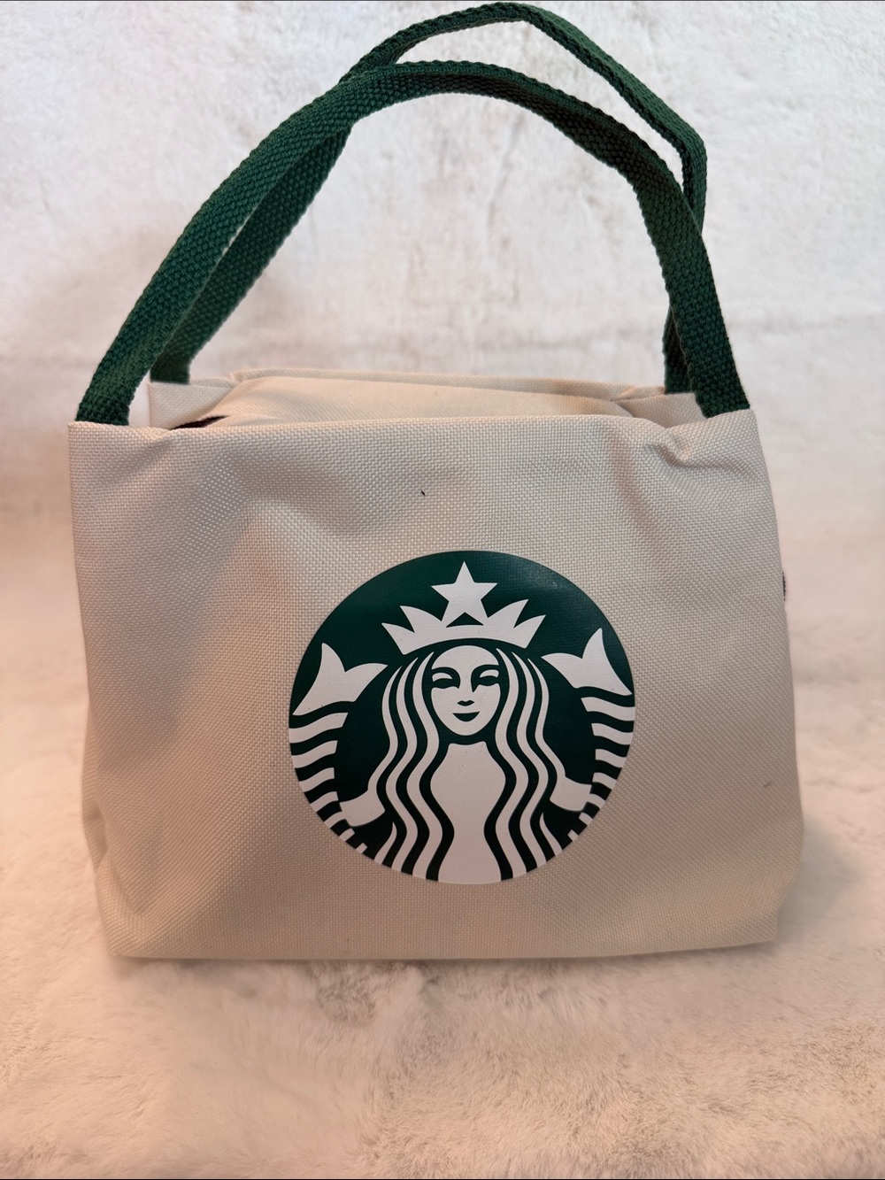 NWOT Starbucks Cream Lunch Bag with Dark Green Logo and Handles